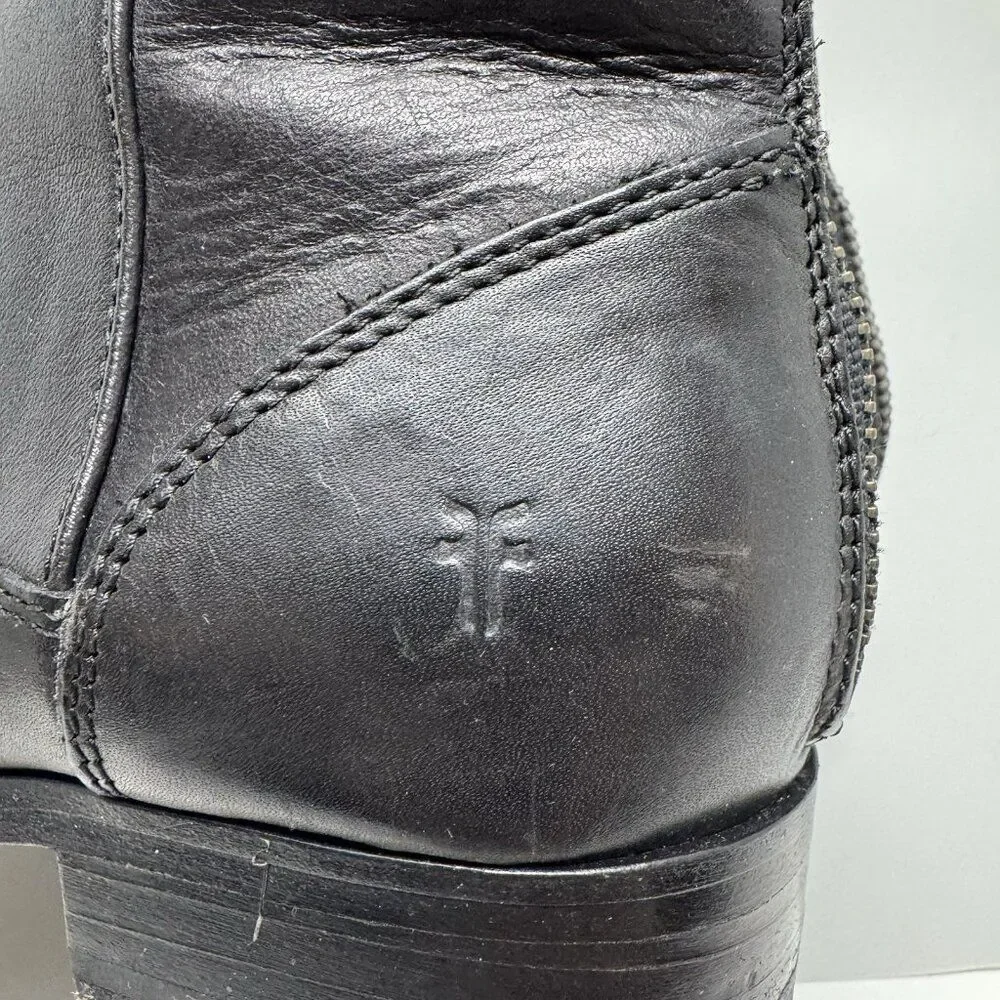 Frye Melissa Leather Riding Boots Back Zip Snap Tall Boots Women's Sz 7 B